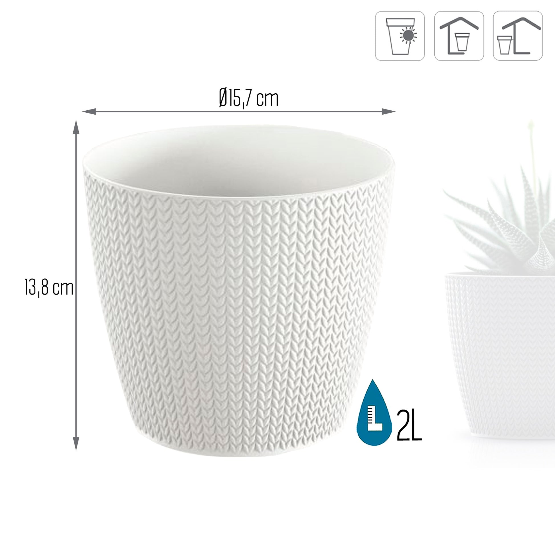 Maceta Wheaty 2l., Dimensiones (mm) 157x157x138, Color Blanco_2