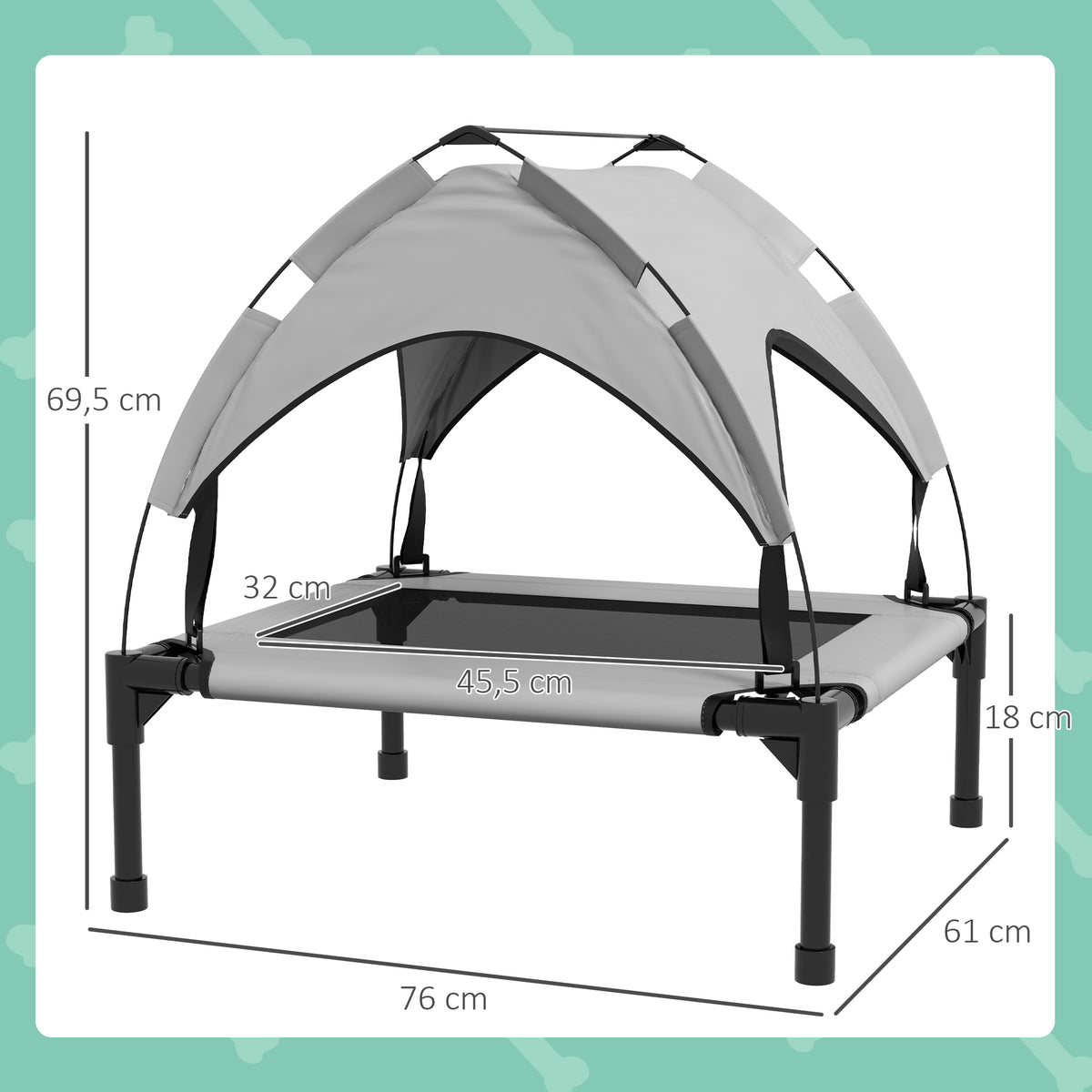 Pawhut Cama Para Perros Elevada Con Toldo Bolsa De Transporte 76x61x69,5 Cm Gris_2
