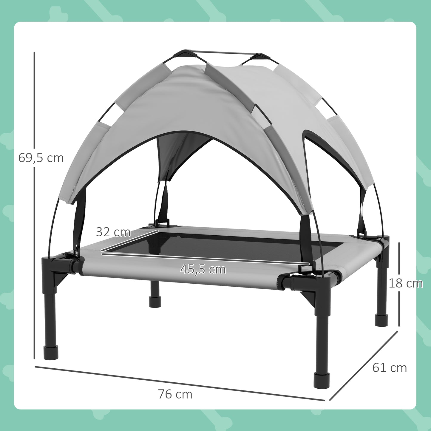 Pawhut Cama Para Perros Elevada Con Toldo Bolsa De Transporte 76x61x69,5 Cm Gris_2