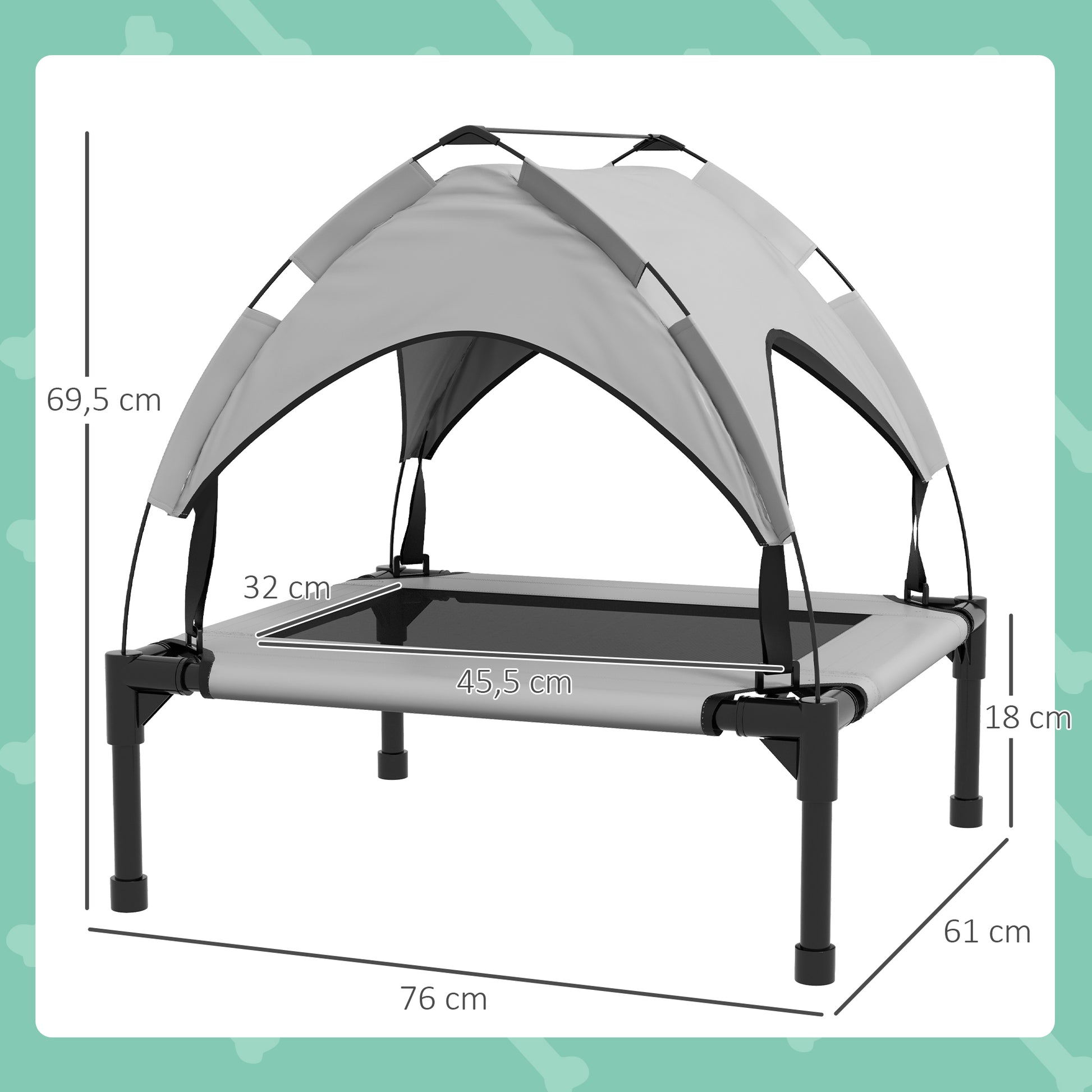 Pawhut Cama Para Perros Elevada Con Toldo Bolsa De Transporte 76x61x69,5 Cm Gris_2