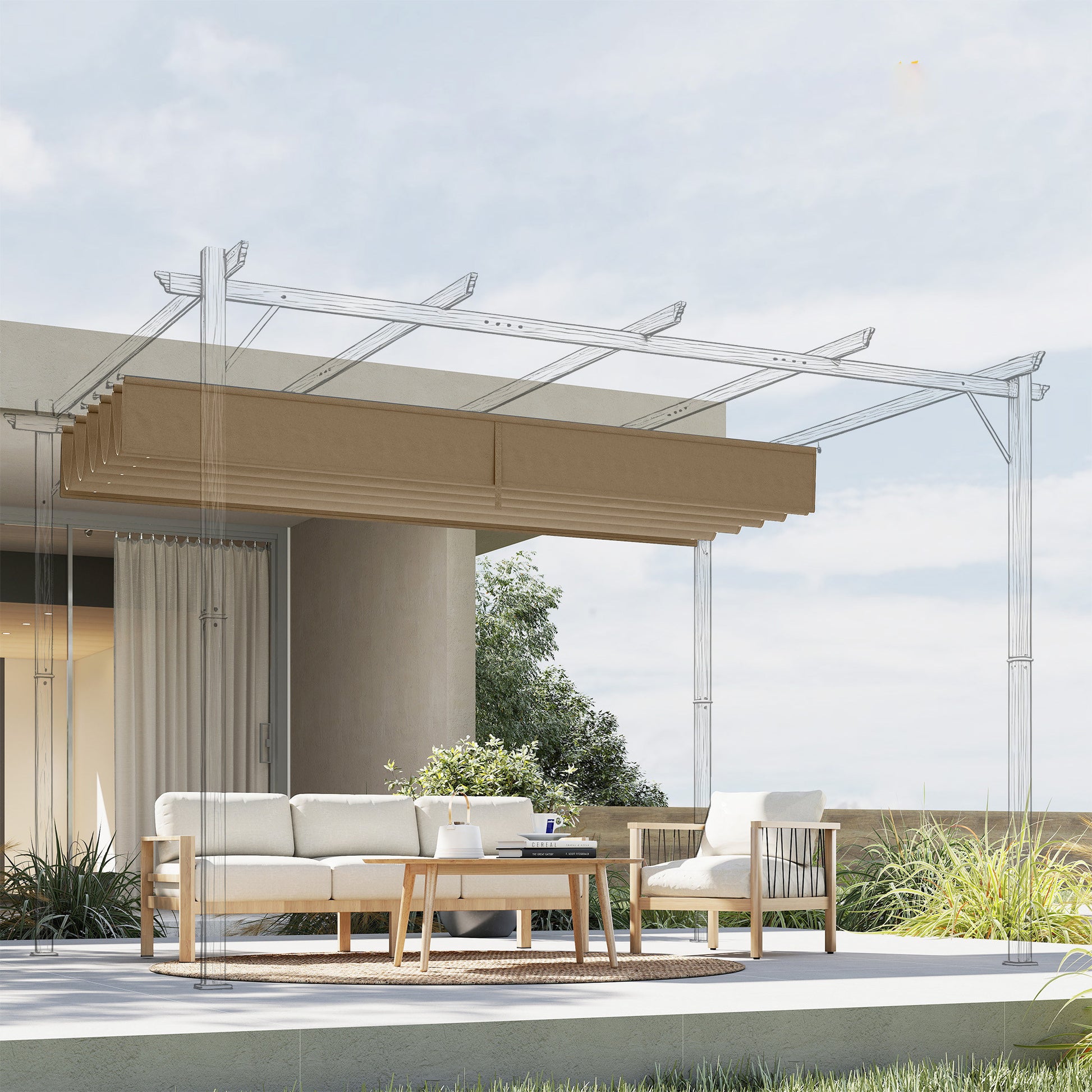 Outsunny Cubierta Para Pérgola Retráctil 2,5x2,55m Para Marco De 3x3 M Pardo_3