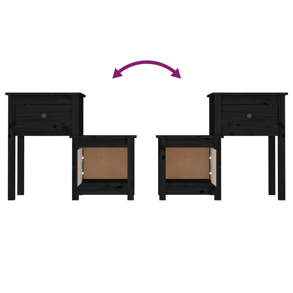 Mesitas De Noche 2 Uds Madera De Pino Negro 79,5x38x65,5 Cm_4