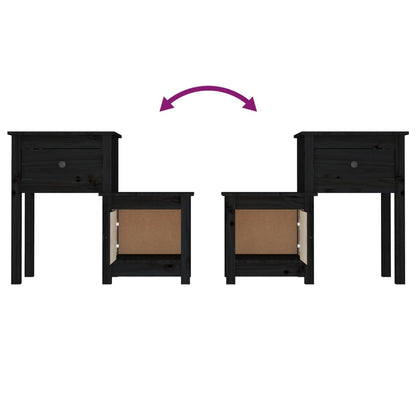 Mesitas De Noche 2 Uds Madera De Pino Negro 79,5x38x65,5 Cm_4