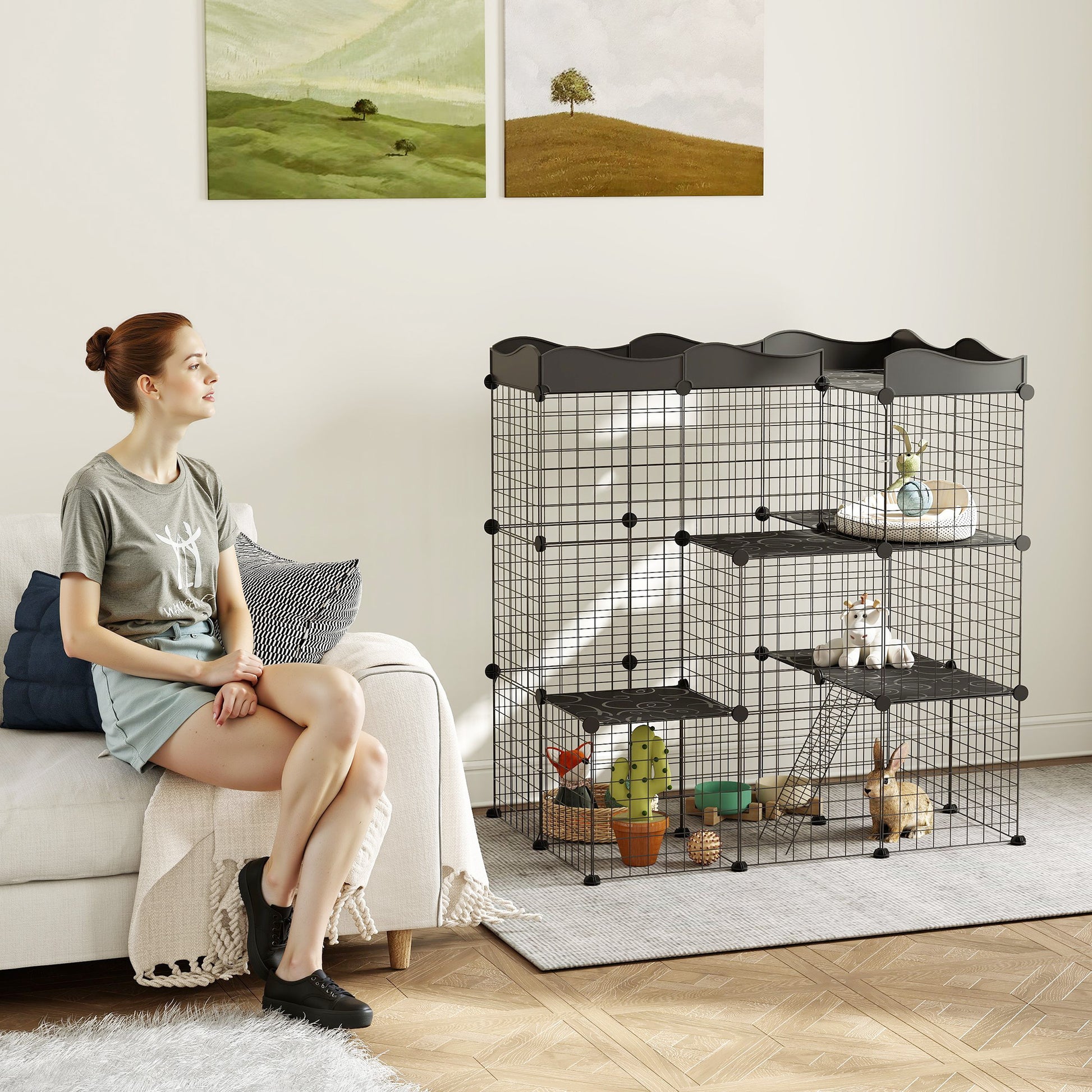 Pawhut Jaula Para Animales Pequeños Forma Personalizable 105x70x116 Cm Negro_1