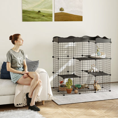 Pawhut Jaula Para Animales Pequeños Forma Personalizable 105x70x116 Cm Negro_1