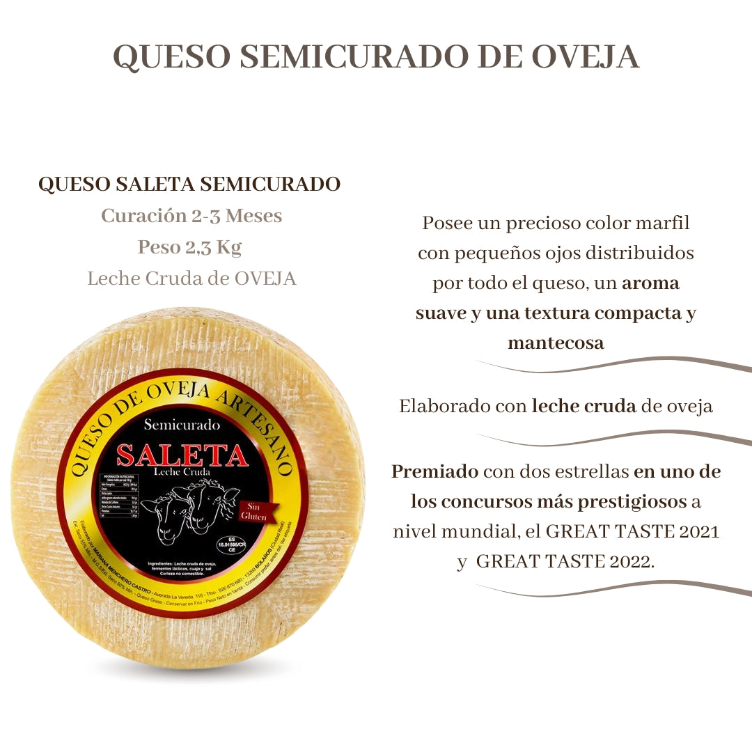 Saleta® Queso Semicurado Entero De Oveja (2,3 Kg) | Elaboración Artesana Quesos De La Mancha_1