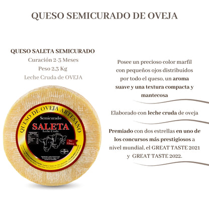 Saleta® Queso Semicurado Entero De Oveja (2,3 Kg) | Elaboración Artesana Quesos De La Mancha_1