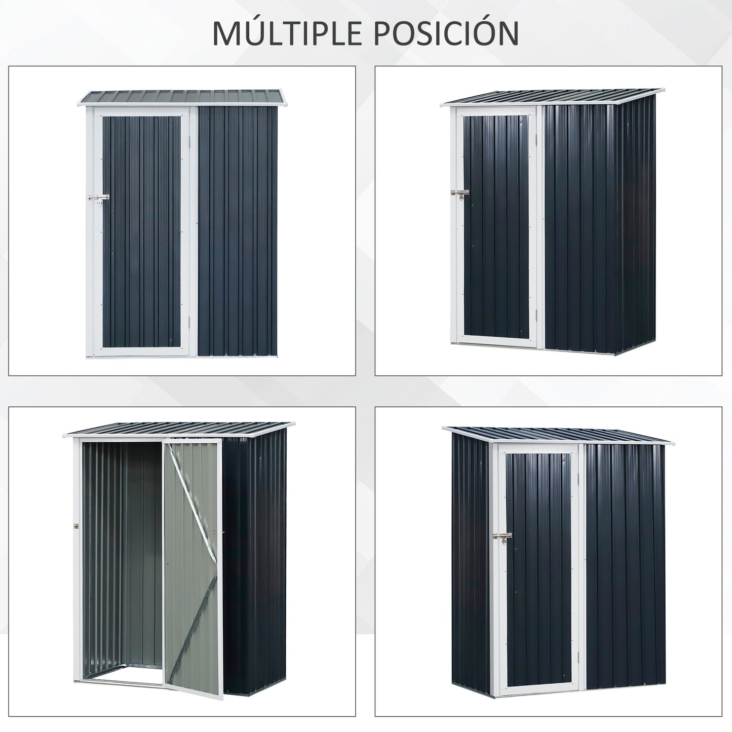 Outsunny Cobertizo De Acero 1,27㎡ 143x89x186cm Con Techo Inclinado Y Puerta Gris_5