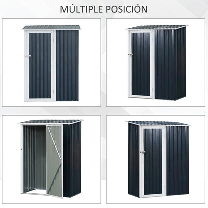 Outsunny Cobertizo De Acero 1,27㎡ 143x89x186cm Con Techo Inclinado Y Puerta Gris_5