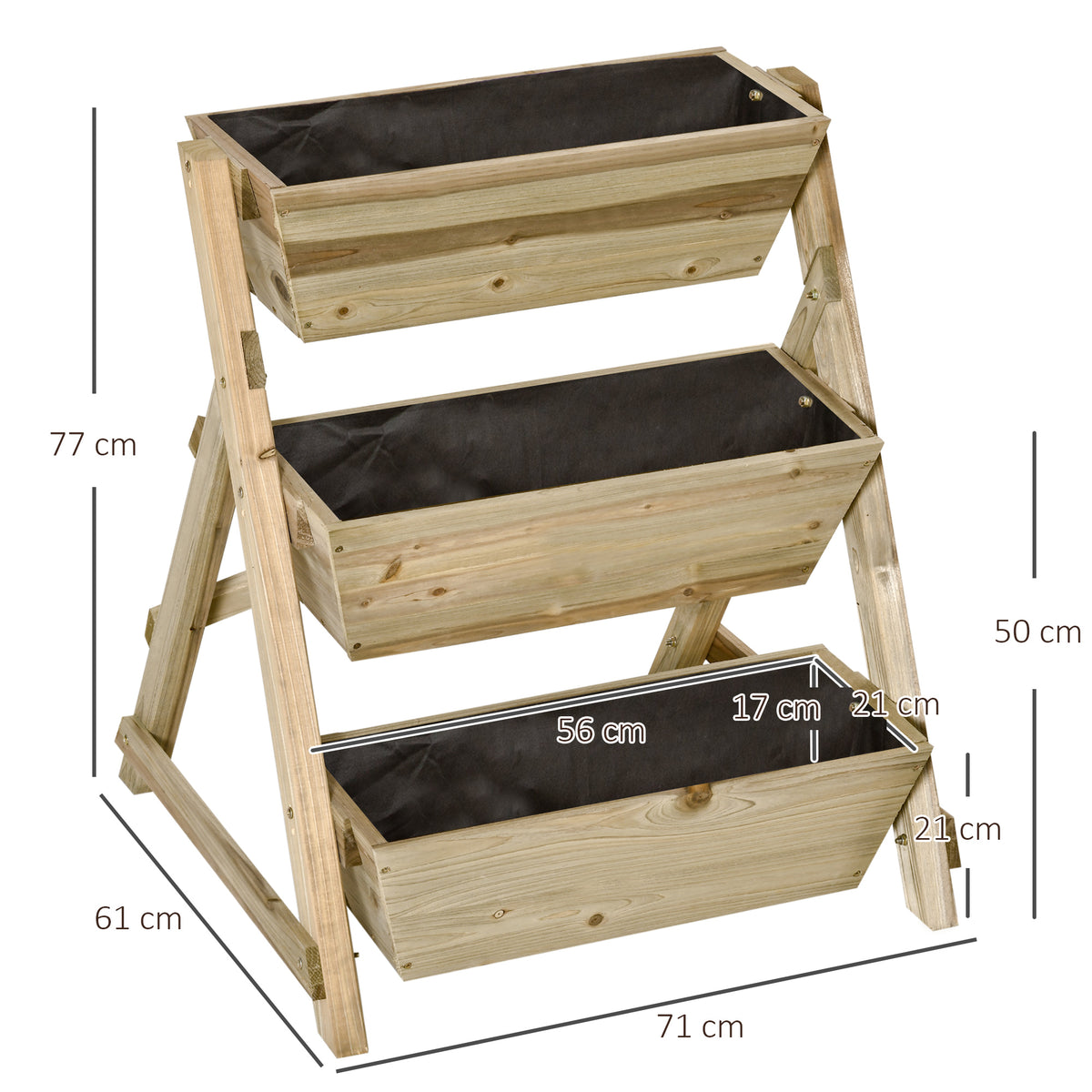 Jardinera De Escalera 3 Pisos De Madera Outsunny 71x61x77 Cm Natural_2