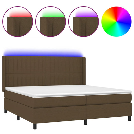 Cama Box Spring Colchón Luces Led Tela Marrón Oscuro 200x200 Cm / Vetonek_0