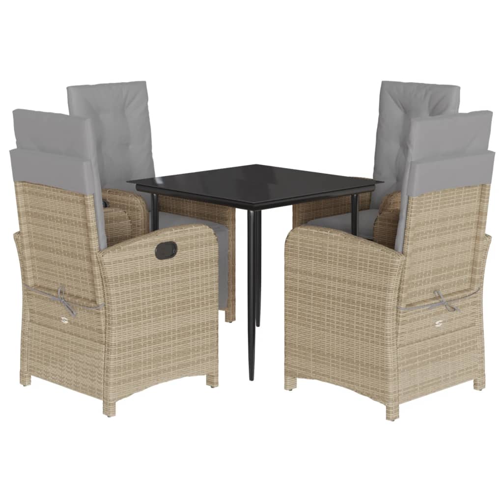 Set Comedor De Jardín 5 Pzas Con Cojines Ratán Sintético Beige / Vetonek_2