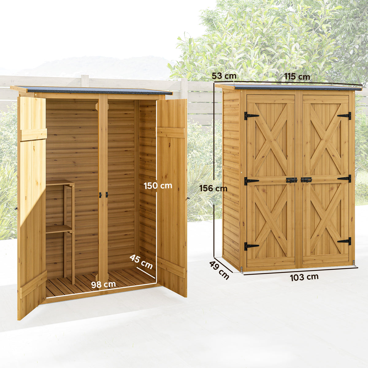Armario De Jardín Outsunny Madera De Abeto Marrón 115x53x156 Cm_2