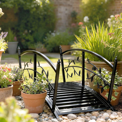 Outsunny Puente De Jardín Metálico 1,2 M Con Barandillas De Seguridad Negro_3