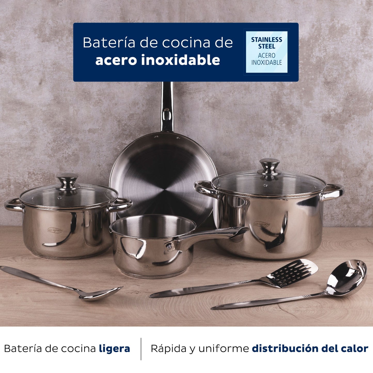 Set 9pc Bateria Cocina Acero Inox Ind Lexia