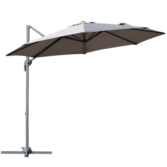 Outsunny Sombrilla Jardín Ø300x250 Cm Rotación 360° Inclinación 6 Niveles Gris_0