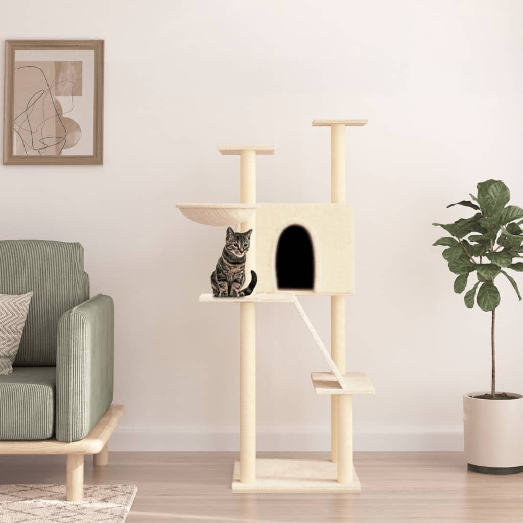 Vidaxl Rascador Para Gatos Con Postes De Sisal Color Crema 143 Cm_1