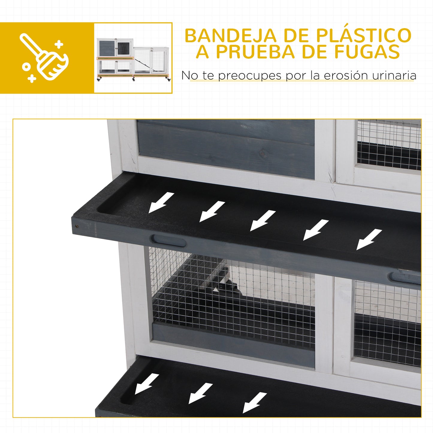 Pawhut Conejera De Madera De Ruedas 147x45,5x88,5cm Con Techo Abrible 2 Corrales_5