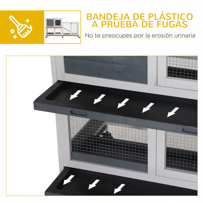 Pawhut Conejera De Madera De Ruedas 147x45,5x88,5cm Con Techo Abrible 2 Corrales_5