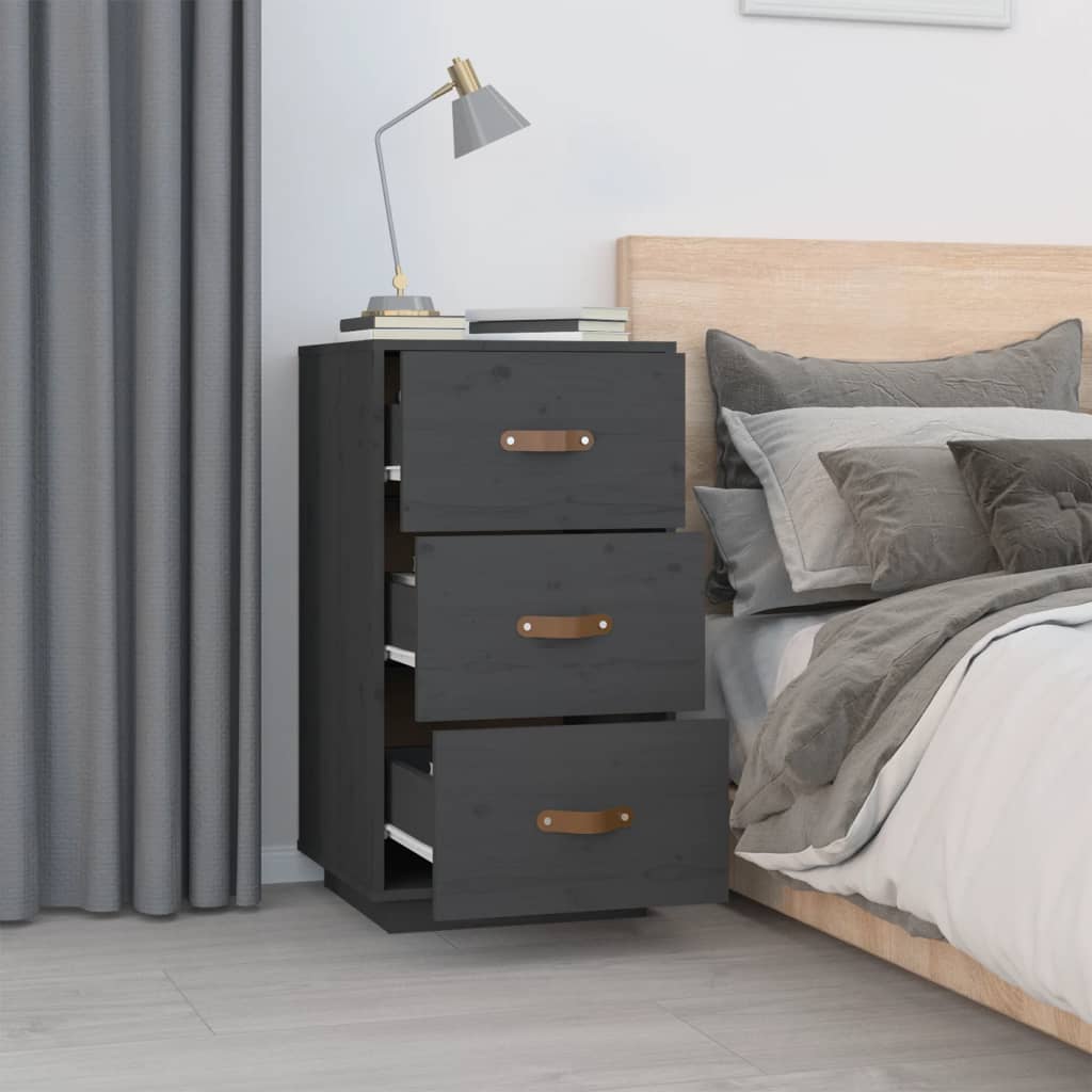 Mesitas De Noche 2 Uds Madera Maciza Pino Gris 40x40x75 Cm_2
