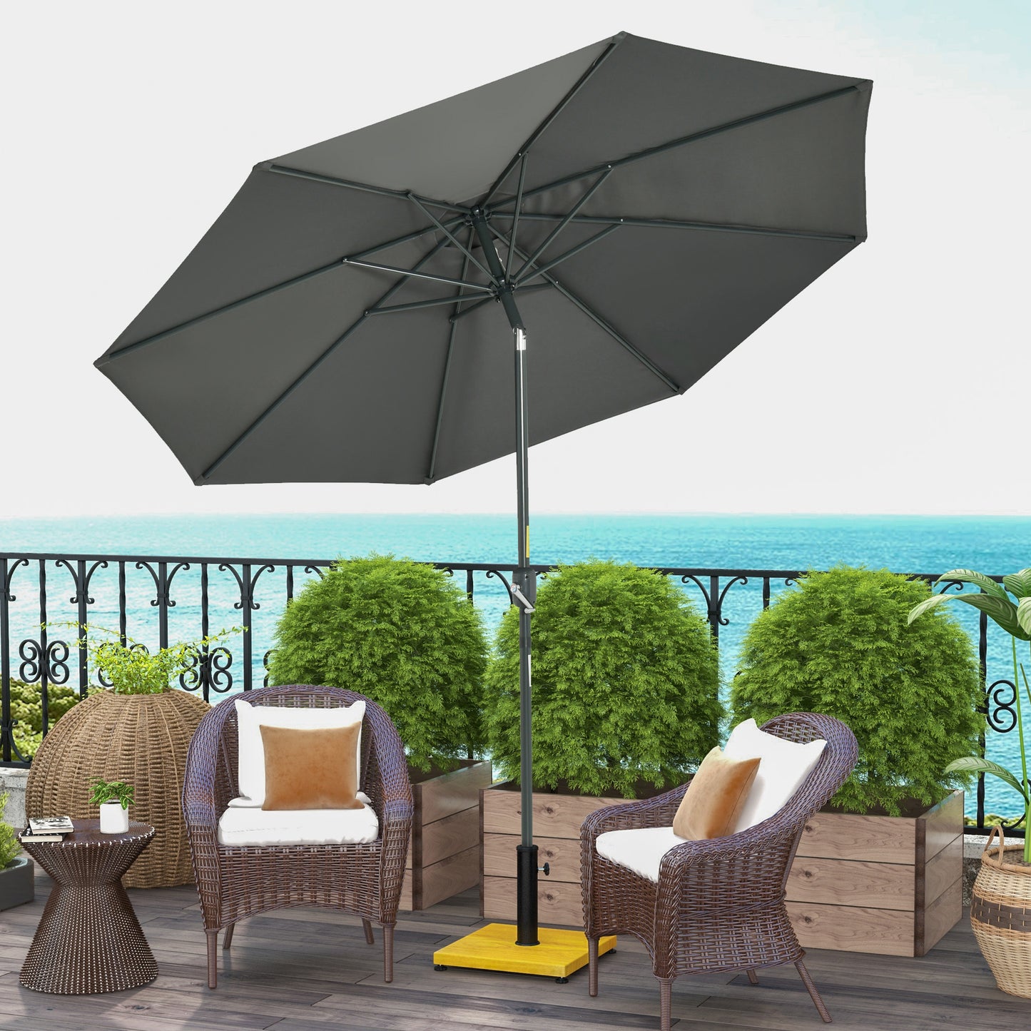 Outsunny Conjunto De Sombrilla Incluye 1 Sombrilla De Jardín Y 1 Base Cuadrada_1