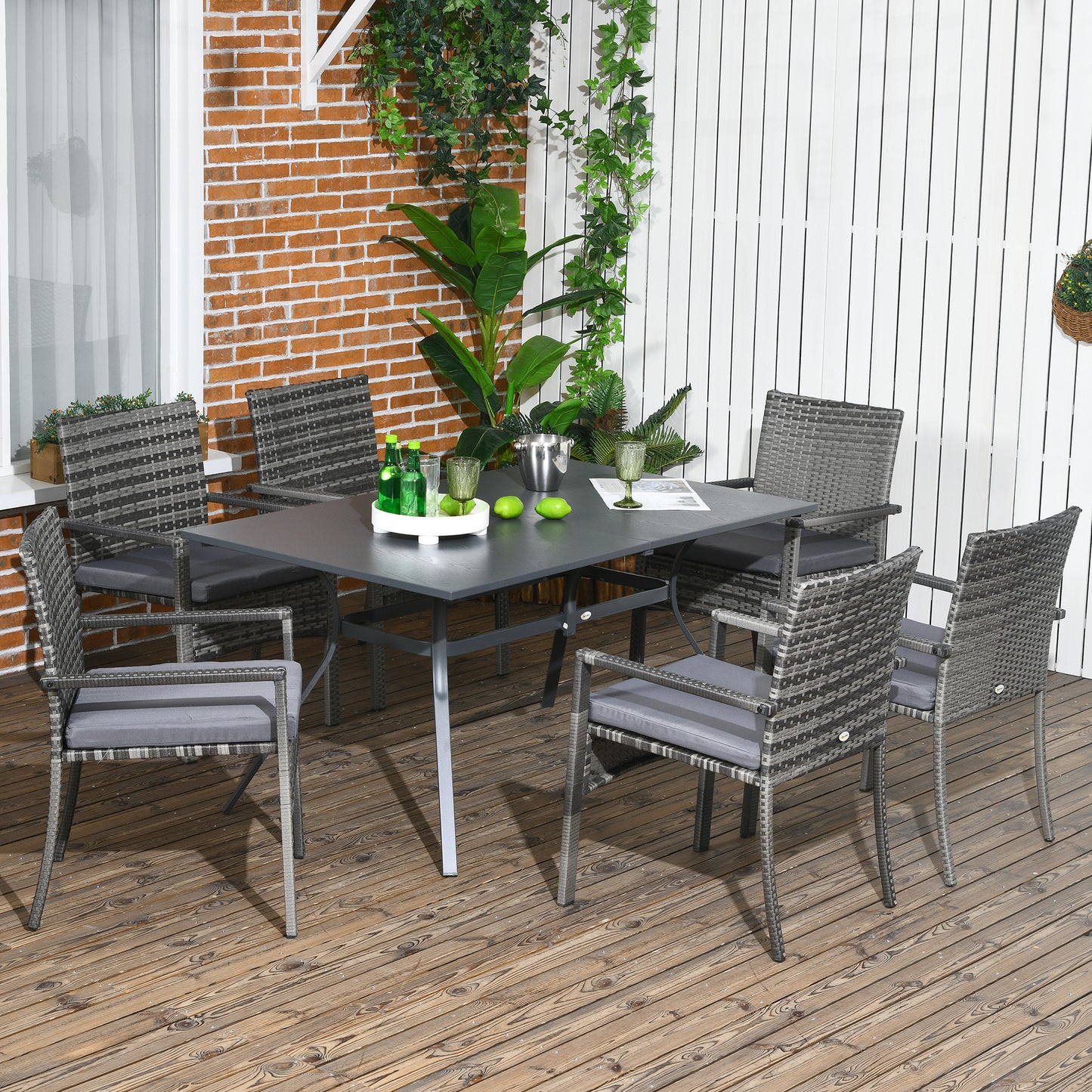 Outsunny Conjunto De Jardín De Ratán Sintético De 7 Piezas Gris_1