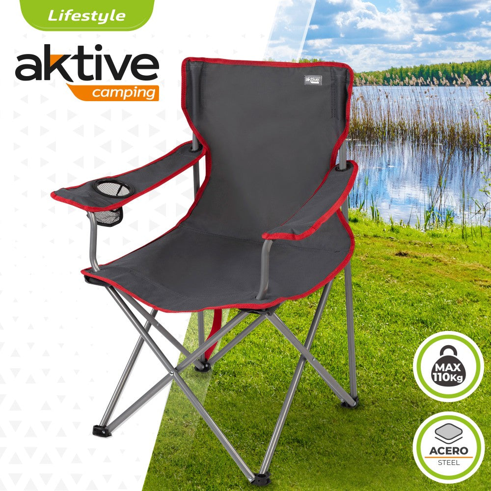 Silla Plegable Camping Con Posavasos Aktive Camping_1