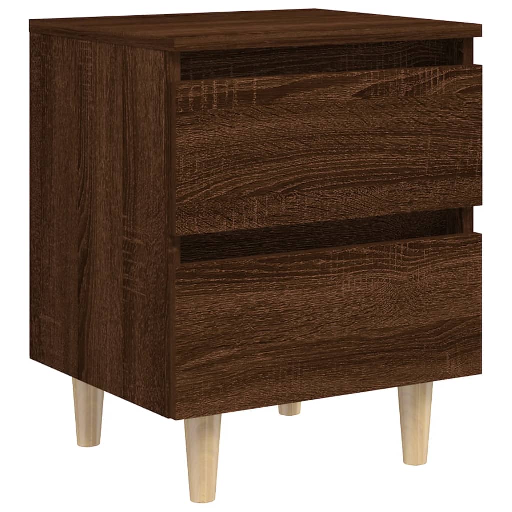 Mesita De Noche Patas De Madera Maciza Roble Ahumado 40x35x50cm_0