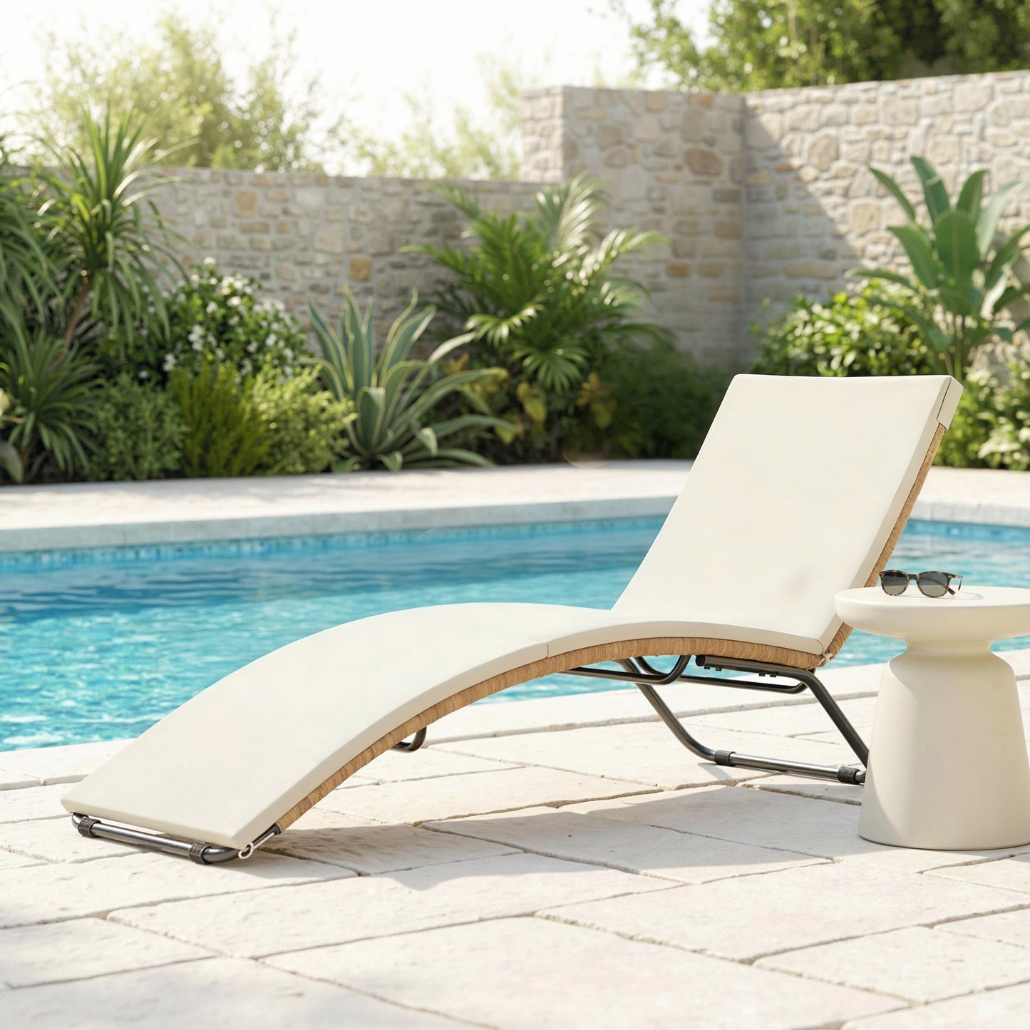 Outsunny Tumbona De Jardín Exterior De Ratán En Forma De S Con Cojín Crema_4