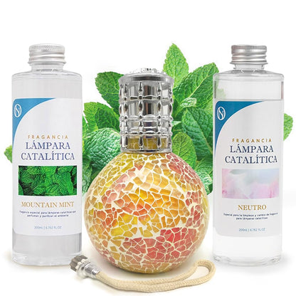 Pack Lámpara Catalítica Mosaico Bicolor + Fragancia Mountain Mint 200ml + Limpiador Neutro 200ml + Mecha Repuesto_0
