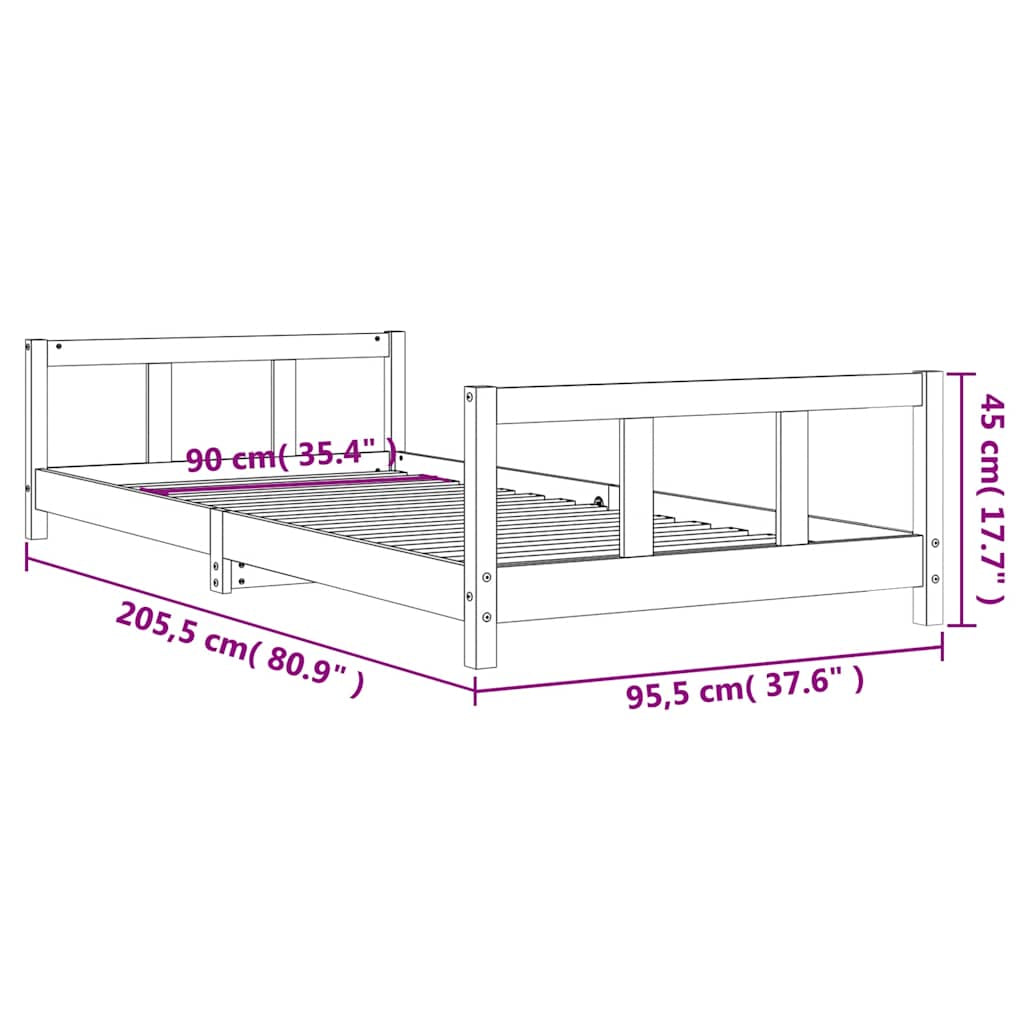 Vidaxl Estructura De Cama Para Niños Madera Maciza De Pino 90x200 Cm_2