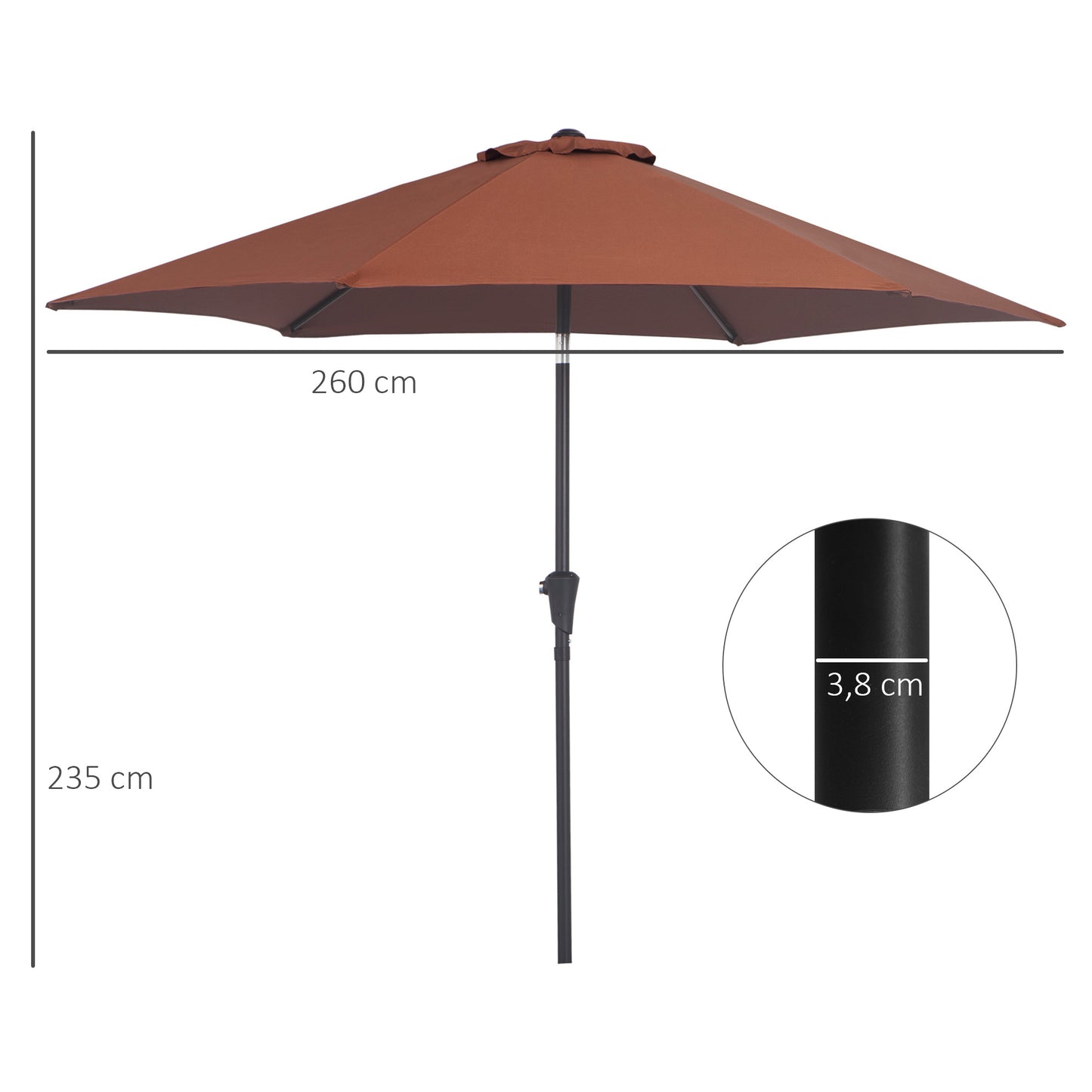 Outsunny Sombrilla Para Jardín Ø260x235 Cm Parasol De Aluminio Reclinable Café_2