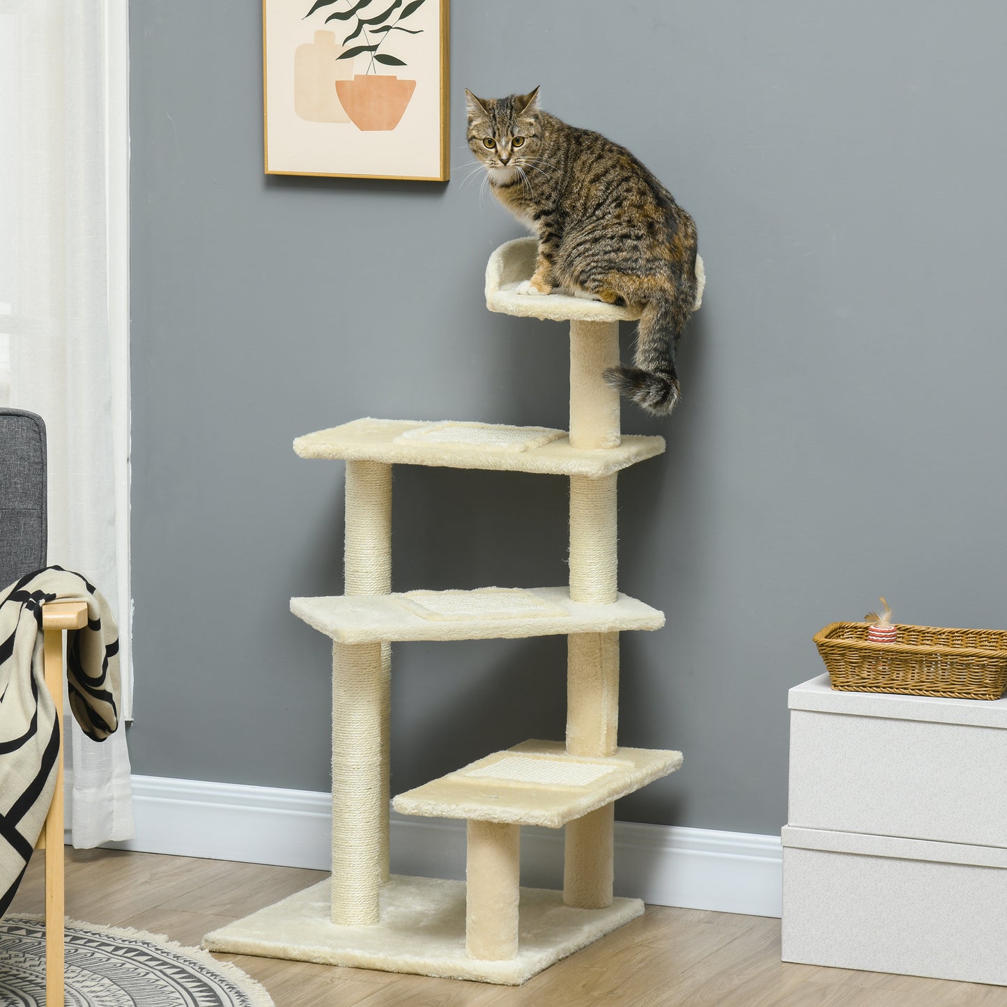 Pawhut Árbol Para Gato Rascador Grande 50x50x100 Cm Con Poste Cama Plataformas_1