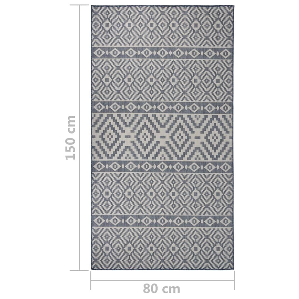 Vidaxl Alfombra De Exterior De Tejido Plano Rayas Azules 80x150 Cm_2