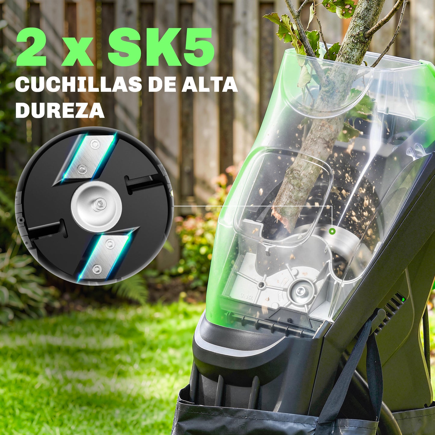 Outsunny Trituradora De Ramas Eléctrica 2500w Con 2 Cuchillas Para Ø44 Mm Ramas_5
