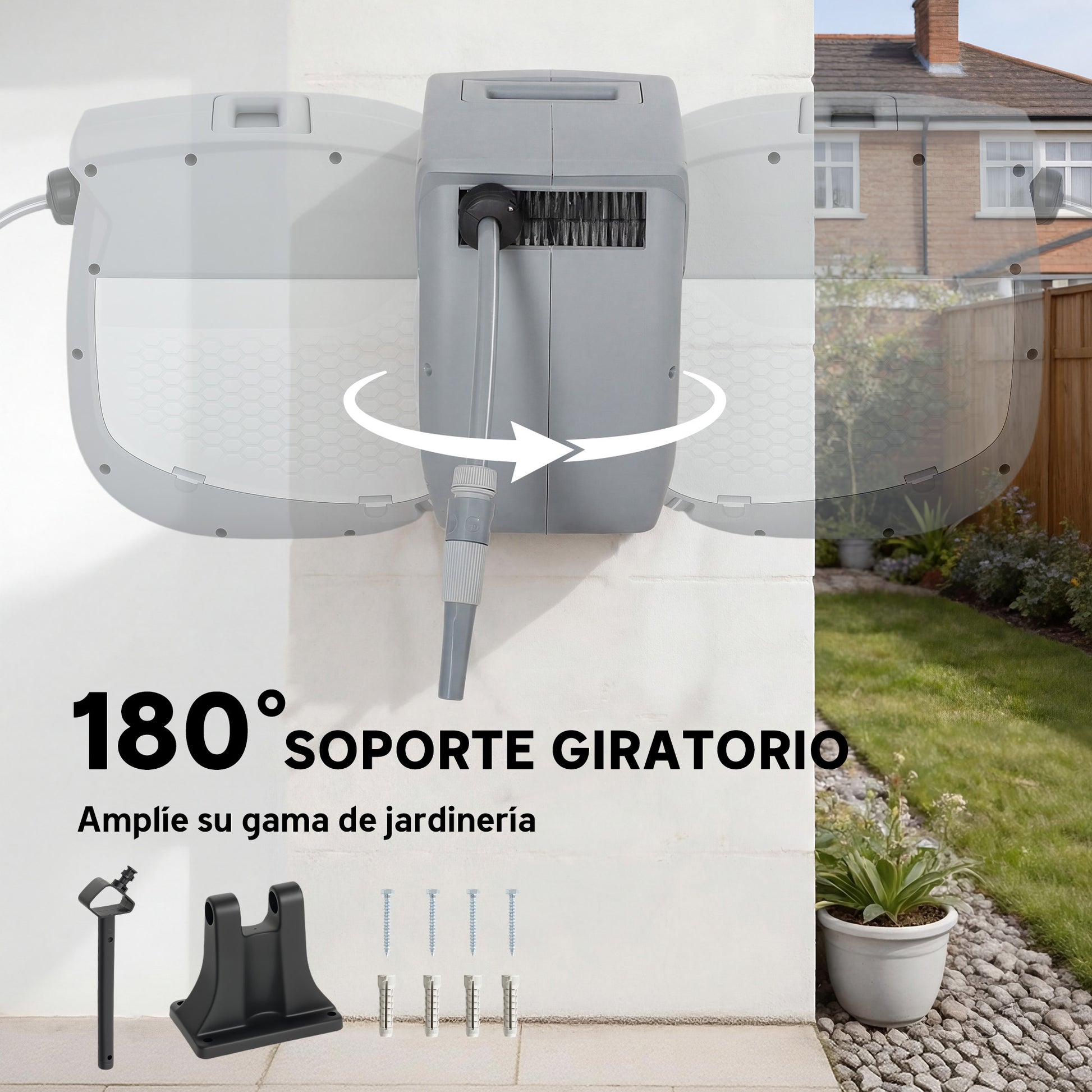 Outsunny Enrollador De Manguera Para Jardín 20+1,9 M Bloqueo Retorno Automático_5