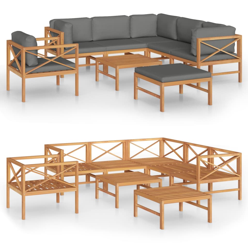 Vidaxl Set De Muebles De Jardín 8 Pzas Madera De Teca Y Cojines Gris_0