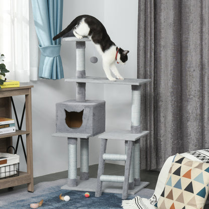 Pawhut Árbol Rascador Para Gatos Altura 124 Cm Con Plataformas Escalera Cueva Y_1
