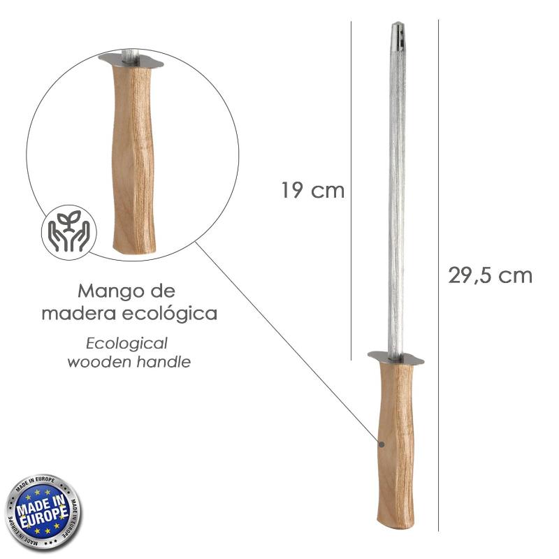 Chaira Afiladora Cocina 19 Cm. Mango Madera. Chaira Afilador Cuchillos / Tijeras Manual_1