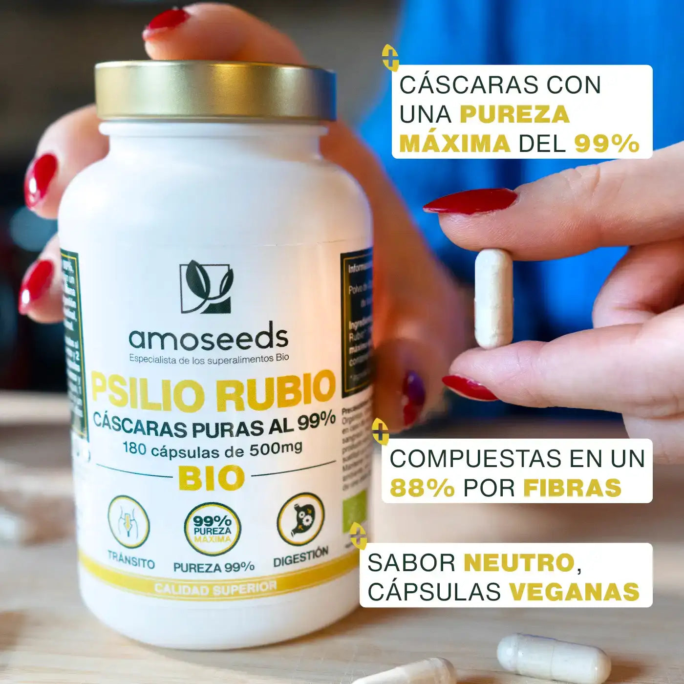 Psilio Rubio Bio, Cáscaras Puras Al 99% | 180 Cápsulas_3