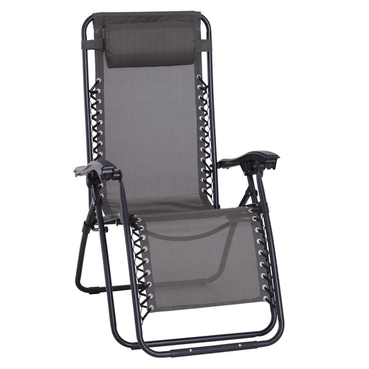 Outsunny Tumbona Plegable De Jardín Respaldo Ajustable Marco De Acero Gris_0