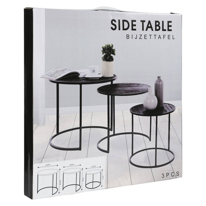 Well Home Juego De 3 Mesas Nido En Metal Melamina Color Negro Ø35ø45ø55cm