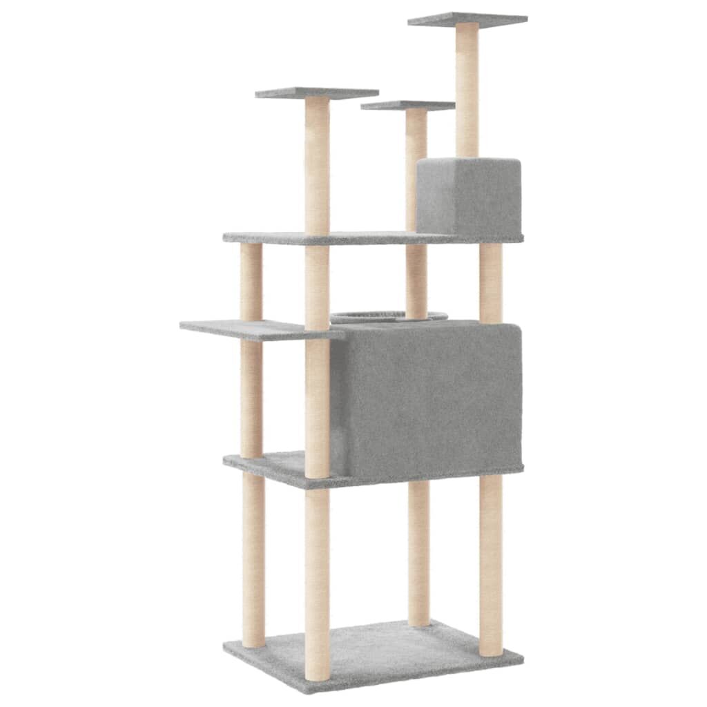Vidaxl Rascador Para Gatos Con Postes De Sisal Gris Claro 166 Cm_4