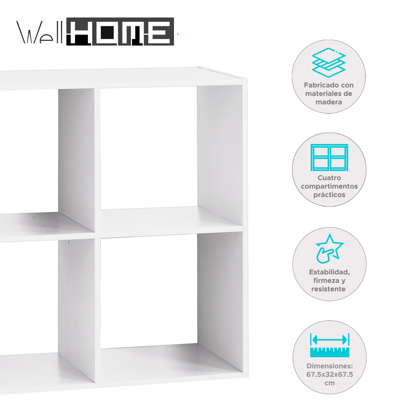 Wellhome Estantes Madera 4 Compartimentos Blanco_1