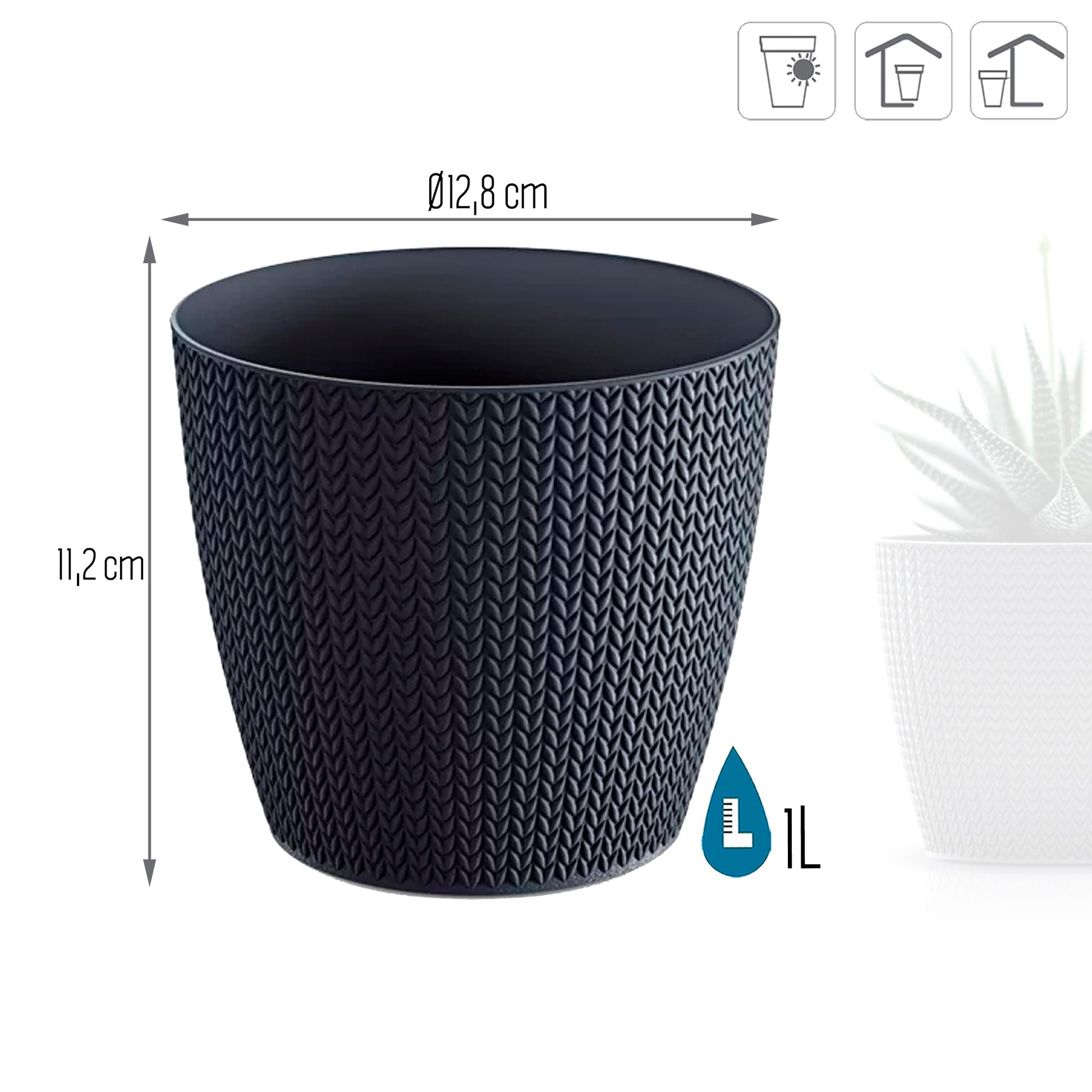 Maceta Wheaty 1l., Dimensiones (mm) 128x128x112, Color Antracita_2