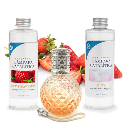 Pack Lámpara Catalítica Orange Diamonds + Fragancia Wild Strawberry 200ml + Limpiador Neutro 200ml + Mecha Repuesto_0