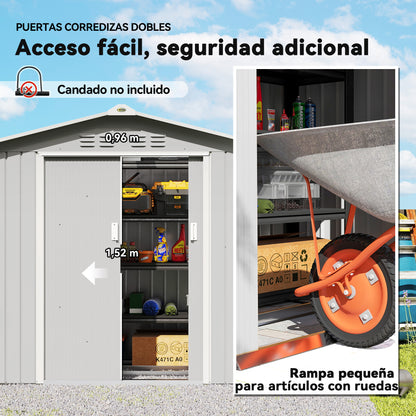 Outsunny Caseta De Jardín 213x130x185 Cm Con 2 Puertas Correderas Y 4 Ventanas_5