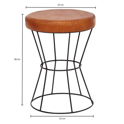 Taburete Cuero Y Metal 35 X 48 X 35 Cm_3