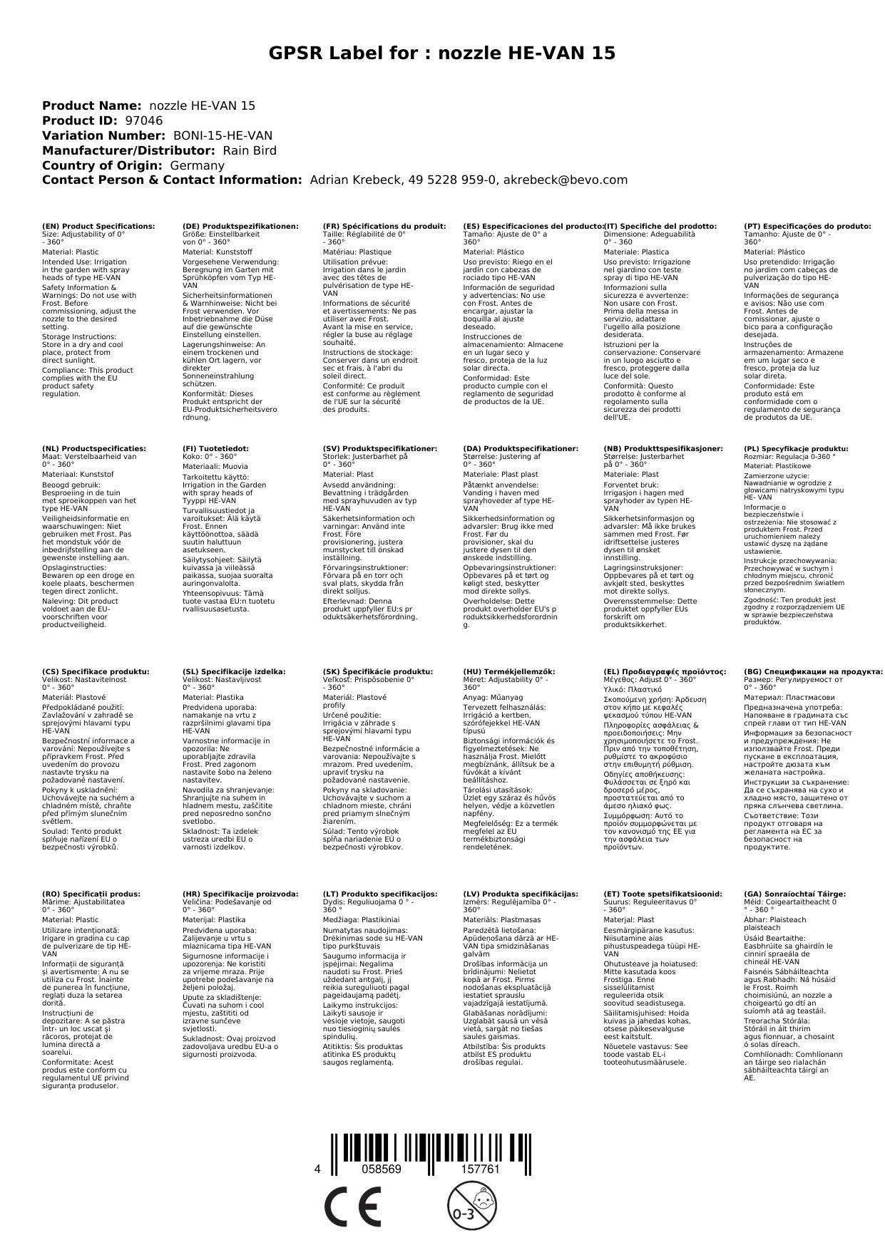 Tobera De Riego He-van 15: Aspersor Ajustable 0-360° Para Jardín