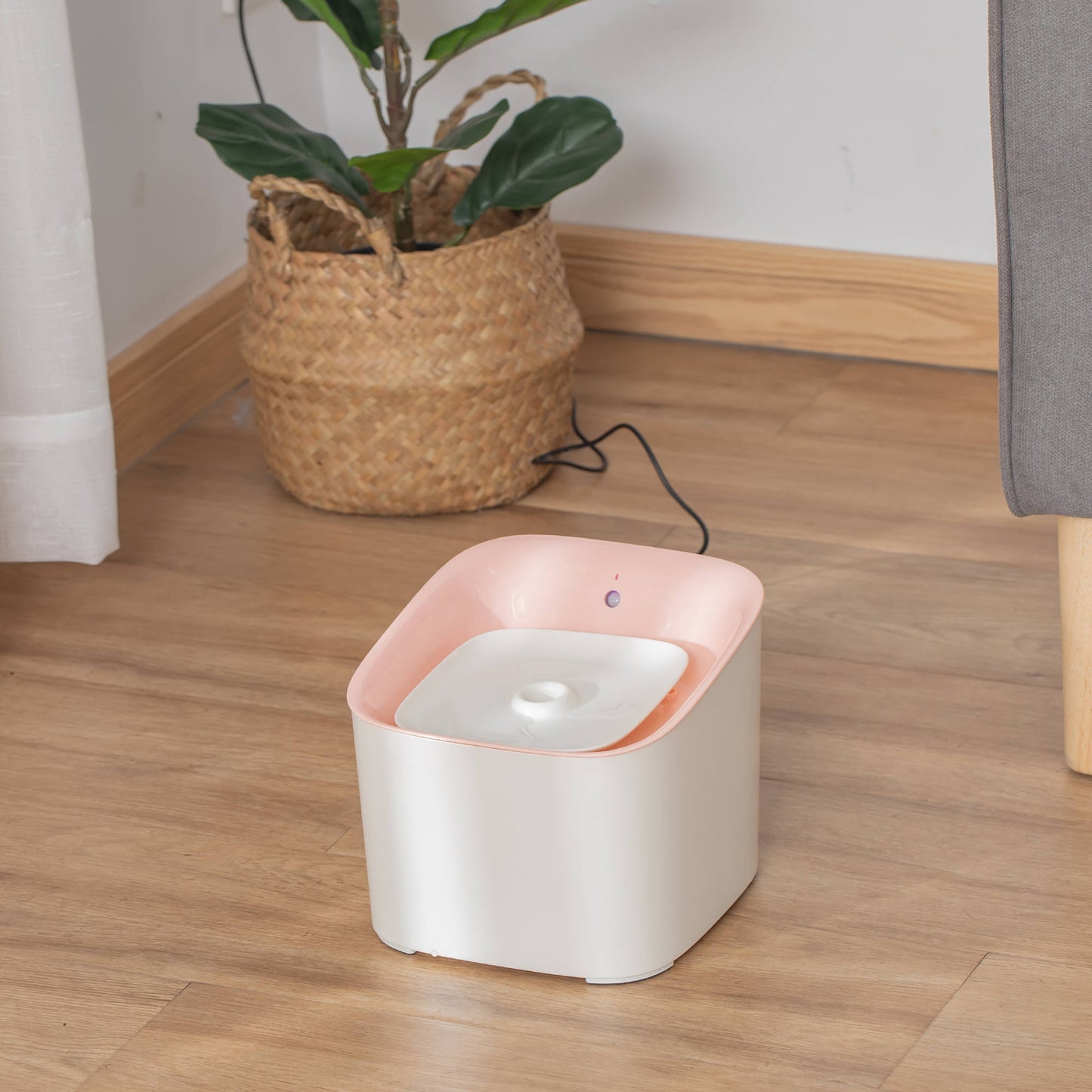Pawhut Fuente De Agua Para Gatos 3l Con Sensor Infrarrojos 3 Modos Luz Led Rosa_1